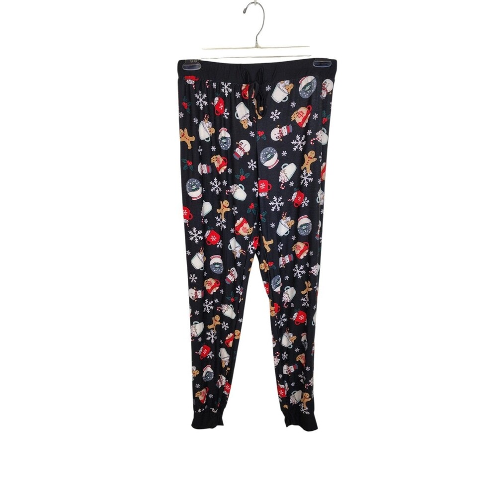Kinnly Womens Size Small Black Gingerbread And Snowmen Pajama Lounge Pants